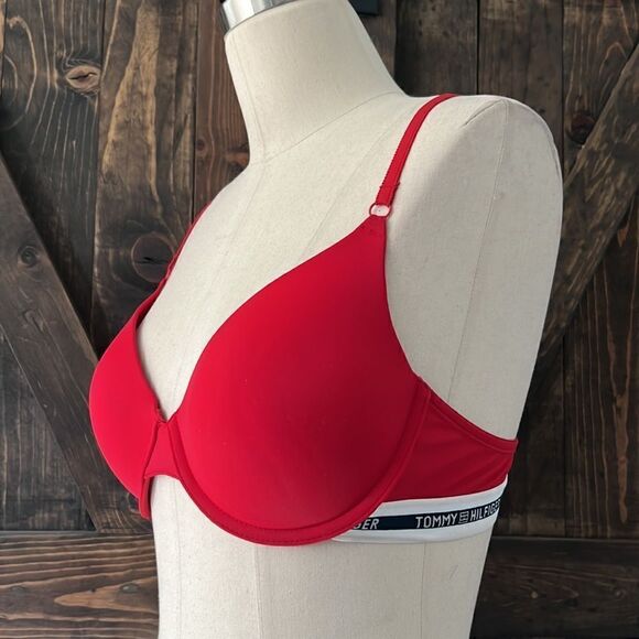 Tommy Hilfiger Classic Tee push up bra red signature band wired bra Sz-36C - Picture 3 of 9